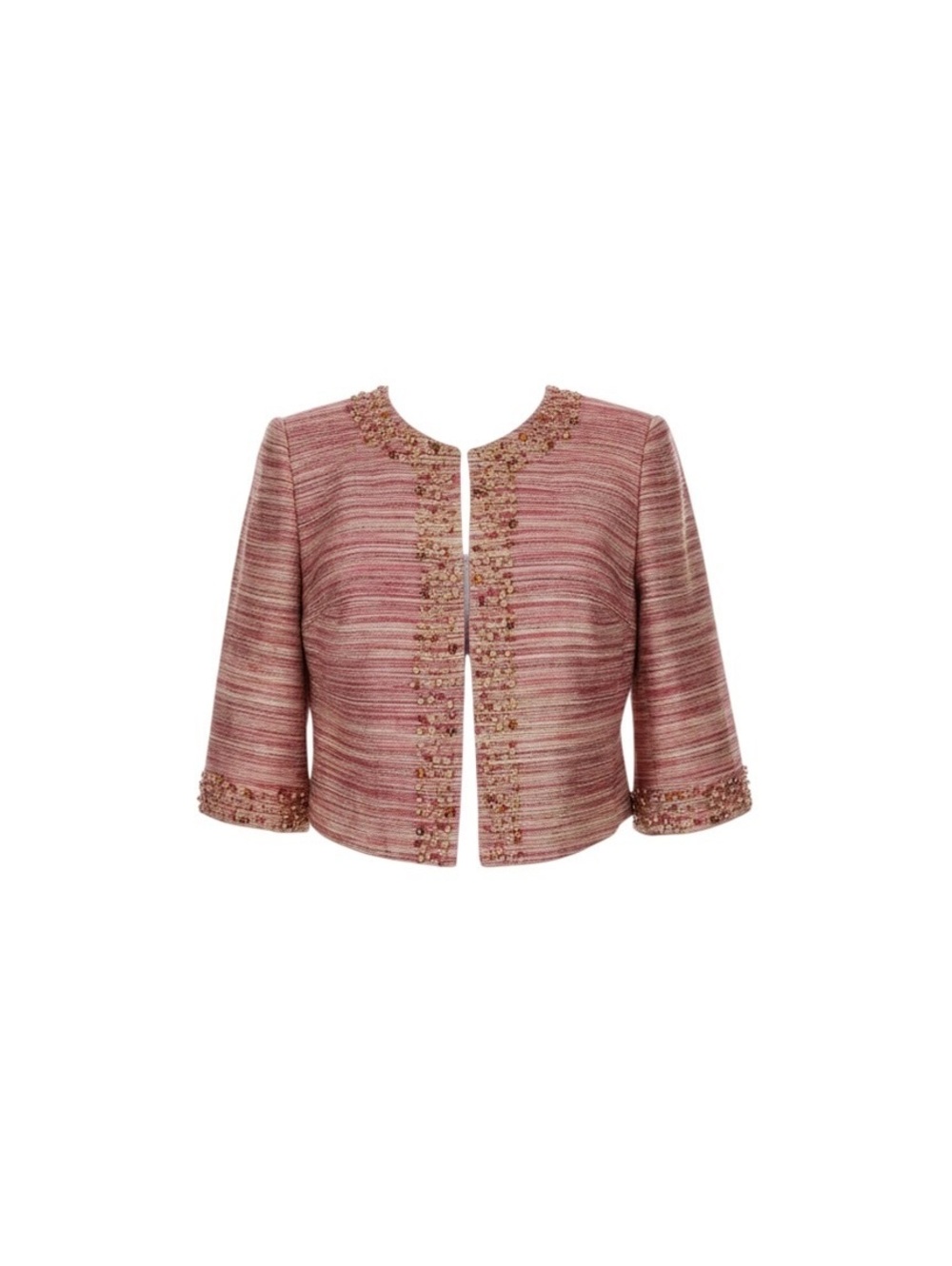 Victor Costa Pink Embellished Cropped Bouclé Jacket